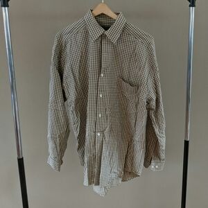 Cream Collared Button-up Shirt Plaid Structure